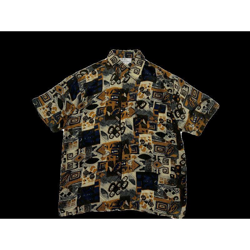 Summer Silk Thin Men's Mulberry Silk Short Sleeve Shirts Stock Old Goods Color Retro Hong Kong Style Baroque Oil Painting Shirts
