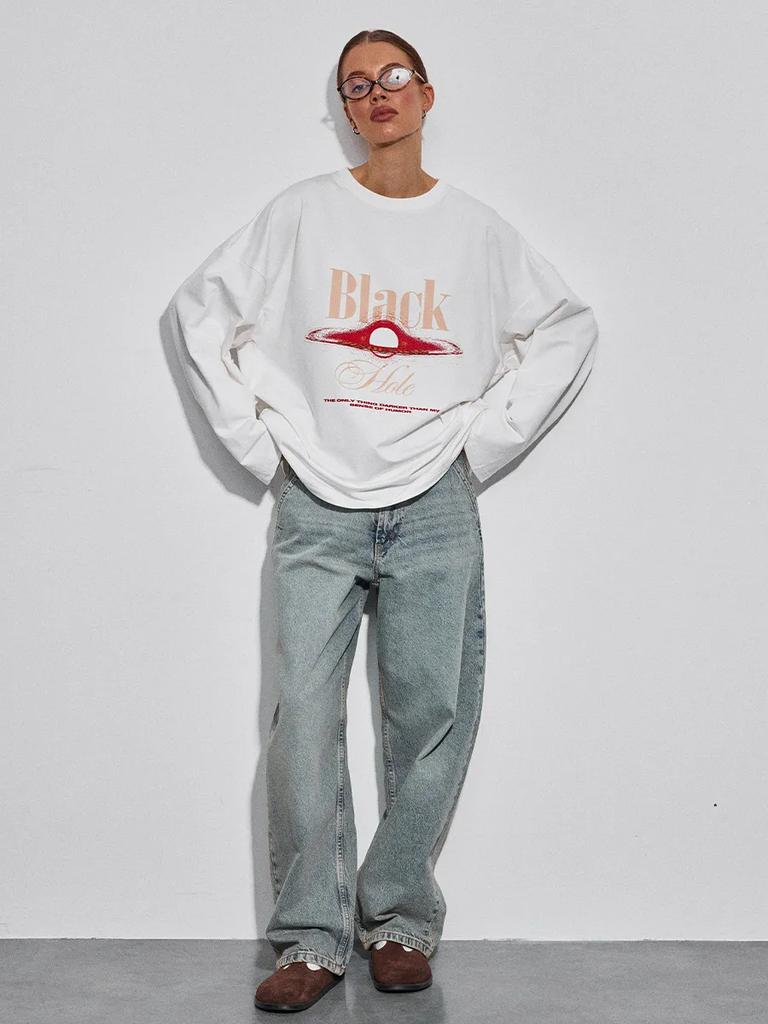 Loose personality popular niche chic design sense printing autumn new cotton t-shirt hiphop
