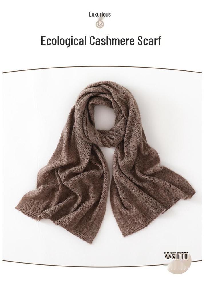 2025 Cashmere Women's Solid Color Knit Shawl: Hollowed-out Long Scarf and Neck Protector for Autumn/Winter