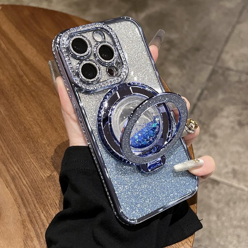 Luxury Diamond Glitter Clear Case For IPhone 15 11 12 13 14 Pro Max Plus Magsafe Magnetic Wireless Charge Quicksand Holder Cover