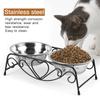 Stainless Steel Double Dog Cat Food Water Bowls Feeder Dishes Shelf Stand