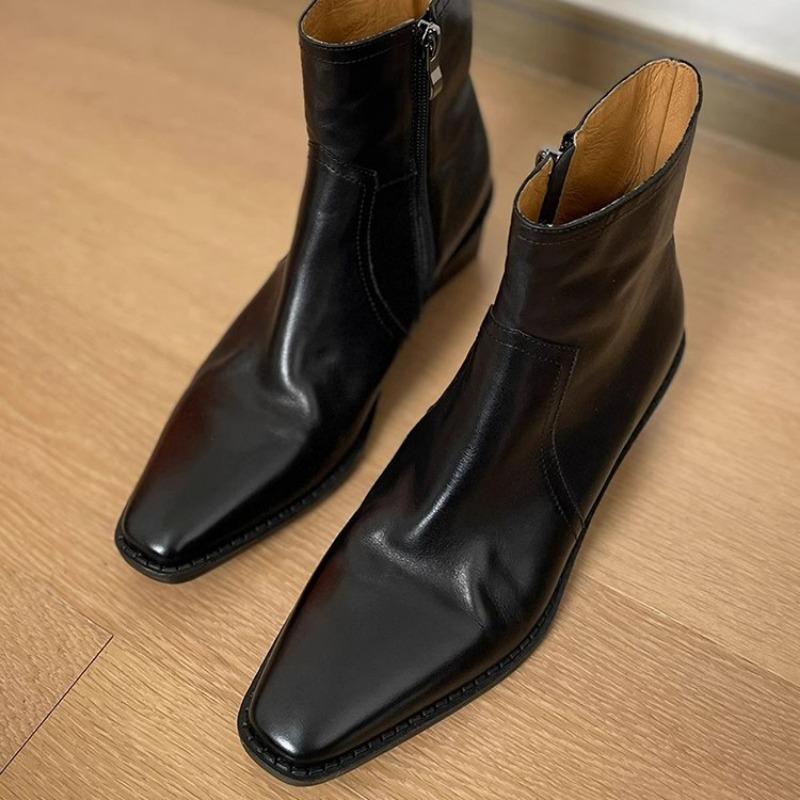 Short Boots Women's Autumn and Winter Heel Versatile Chelsea Boots Chubby Heel Boots Tide Pointed Martin Boots