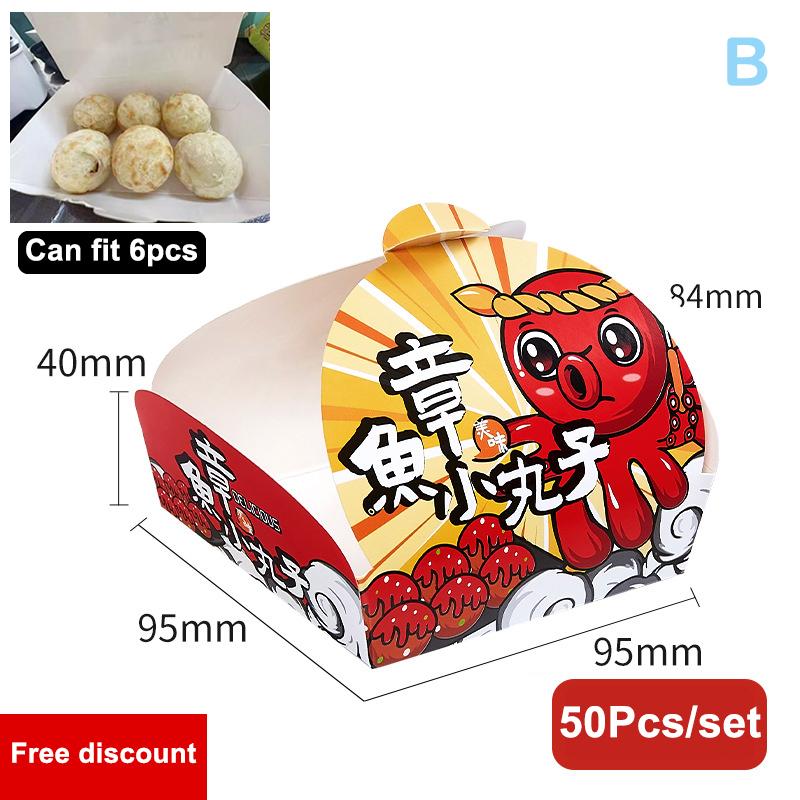 50 Piezas Caja para Takoyaki Caja de Embalaje Premium para Bolas de Pulpo Comida Callejera Japonesa Takoyaki Desechable Papel de Embalaje para Snacks para Llevar