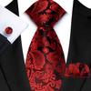 Red Striped Paisley Solid Floral Wedding 8CM Tie For Men Design Mens Necktie Hanky Cufflink Set For Daily Wear Business Party