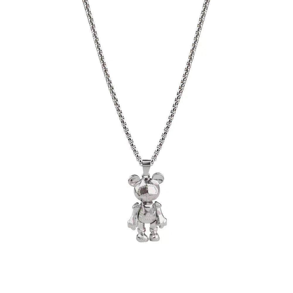 Movable Teddy Bear Necklace: Trendy Hip Hop Punk Couple Sweater Chain Pendant Jewelry