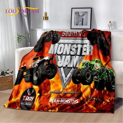 Monster Truck 3D Monster Jam Cartoon Weiche Flanelldecke für Bett, Schlafzimmer, Sofa, Picknick, Überwurfdecke für die Freizeit im Freien, Nickerchen, Geschenk