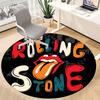 1PC Rolling Stone Logo Office Round Rug - Perfect for Office or Study Decor, Machine Washable, Non-Slip Backing, Decorative Floor Mat