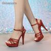Women's High Heels Platform 13CM Stiletto Bling Banquet Party Dress Shoes for Women Fashion Prom Pumps Ankle Straps Size 34-43