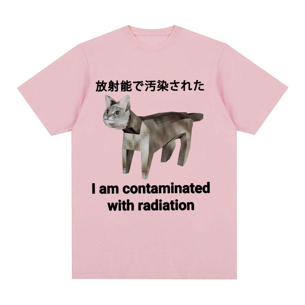 Ich bin radioaktiv verseucht – Lustiges japanisches Katzen-Meme-T-Shirt für Damen und Herren – Modisch, lässig, humorvoll – Kurzarm – 100 % Baumwolle