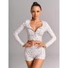 Floral Print Bodycon Long Sleeve Top & Shorts Set - European & American Style Homewear
