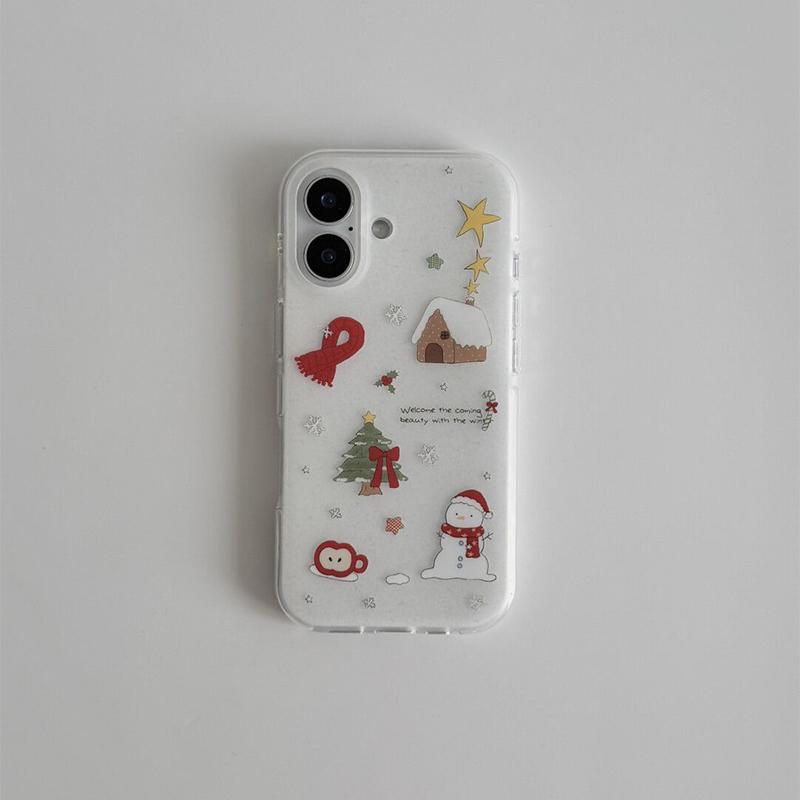 Nový kreslený vánoční sněhový motiv na kryt telefonu pro iPhone17 Air 16 Pro 15 13 12 14 11 Pro Max Nárazuvzdorný měkký kryt Bumper