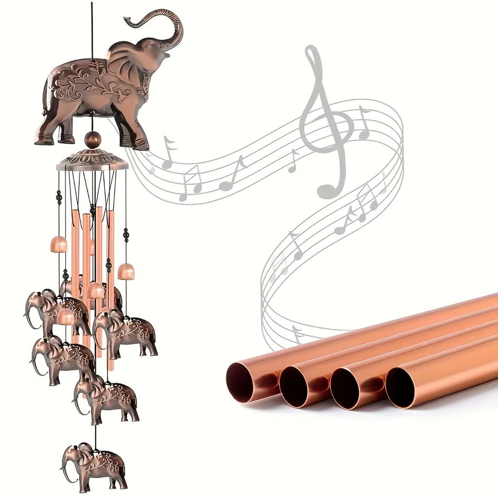 Bronze Copper Wind Chimes 2 StylesElephant/Butterfly, Hanging Bells for Indoor Outdoor Garden Decor Gift for Mom Women