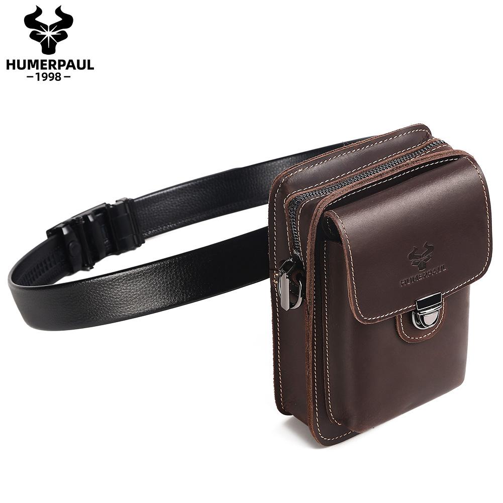 Humerpaul New Men Bags First Layer Cowhide Shoulder Bag Retro Messenger Bag Multi-function Tool Storage Bag Sports Waist Bag