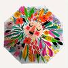 1pc Floral Mandala Automatic Folding Umbrella - 8-Rib Iron Frame, Windproof, Portable Sunshade with Plastic Handle for Travel & Outdoor Acti