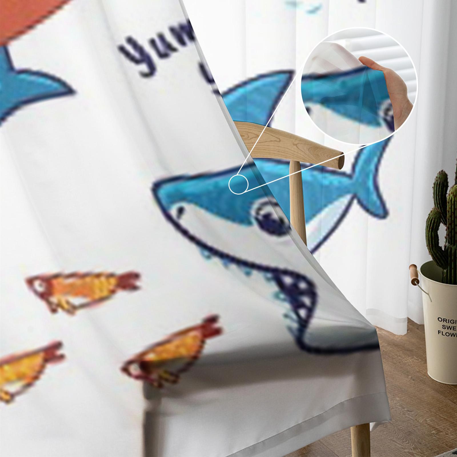 Синий Акула Персонаж Мультфильма Изолирован На Белом Фоне Шифоновые Прозрачные Шторы — фото 3