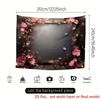 2D Dark Floral Tapestry Pink Rose Frame with Glowing Fairy Lights Party Background Cloth