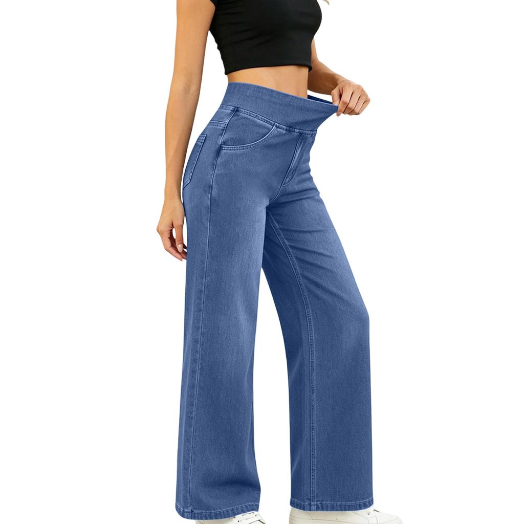 High Waist Loose Fit Zip Fly Wide Leg Jeans for Women Casual Denim Trousers Classic Straight Long Pants All Season Wear