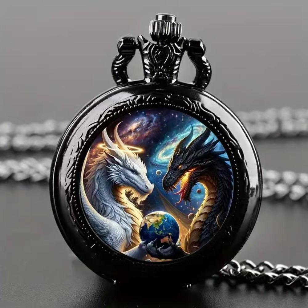 Color Pattern Medium Pocket Watch Retro Flip Decorative Necklace Watch Personality Trend Male and Female Students Quartz Watch