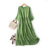 Japanese Style Summer Linen Dress Women Pure Color Slim Loose Long Dress Cotton Flowy Casual