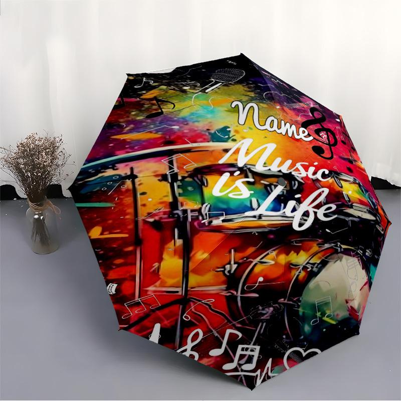 1PC Music Life Custom Name Automatic Open/Close, 8-Rib Durable Frame Compact Travel Umbrella for Men & Women D1222085