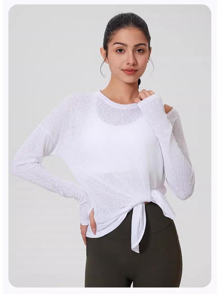 Women's Loose-Fit Breathable Sun Protection Yoga Top with Buttocks Coverage and Long Sleeves