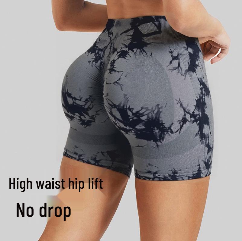 Women's High-Waisted Tie-Dye Yoga Shorts - Comfortable, Elastic, Athletic Wear for Fitness
