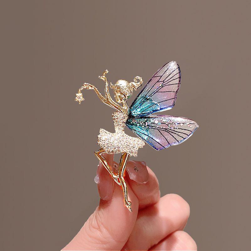 

2023 New Angel Wing Zircon Art Brooch - Elegant Dance Girl Coat Pin