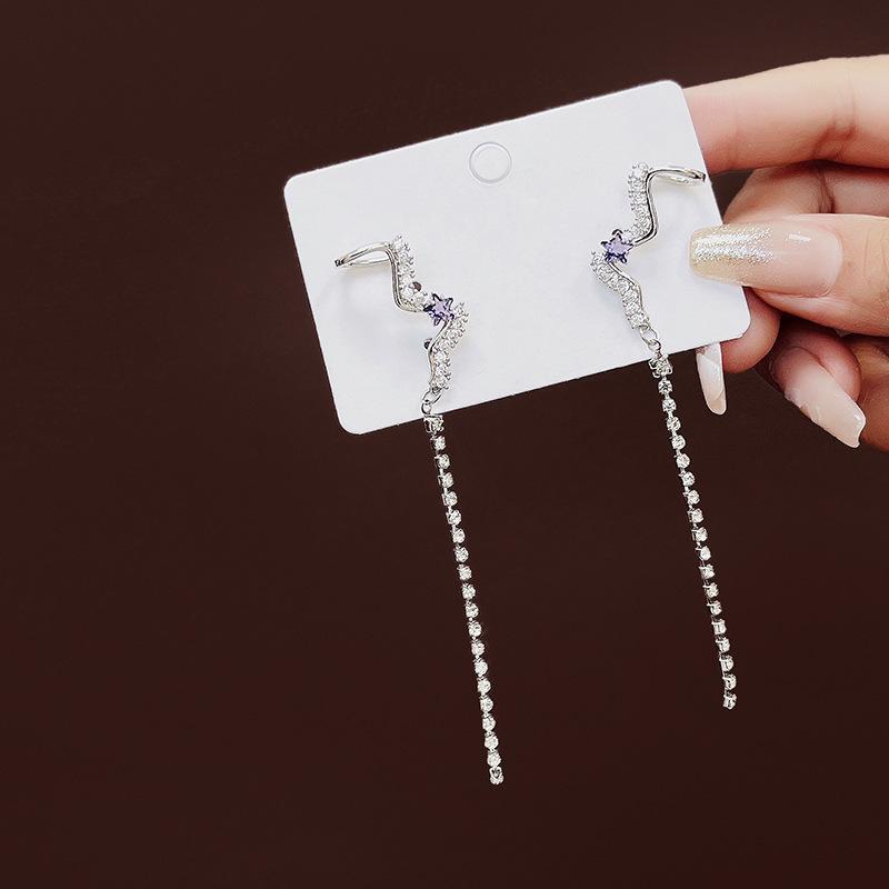 Fairy Butterfly Fringed Earrings Collection, Metal Wind Diamond Chain Earrings Exaggerated And Thin Stud Earrings