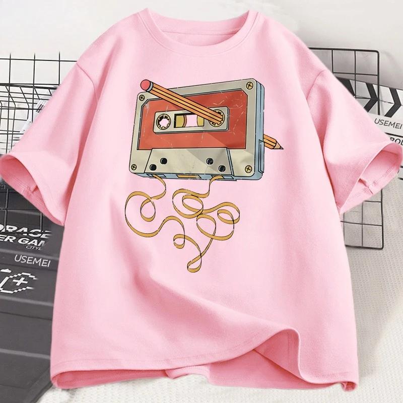 

80s 90s Cassette Tape Pencil T Shirt 1980s Music Retro TShirt Loose Cotton Short Sleeve Casual Tee Shirt Harajuku Clothing 4XL