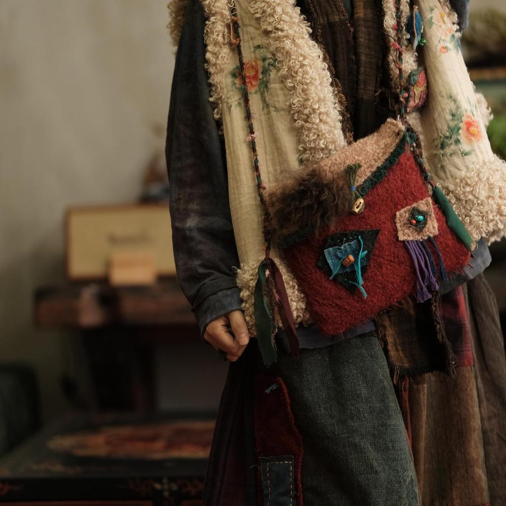 Autumn Style Color Block Crossbody Bag In Versatile Woolen Finish - SC169