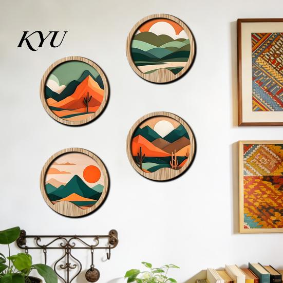 Boho Theme Wall Decorations Forest Sunset Scenery 2D Wood Hanging, Wooden Art Sign, Decorative Crafts for Walls Nature Tree Decor Bedroom Living Room
