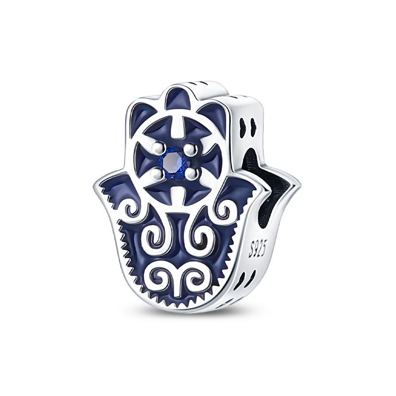Exquisite 925 Silver Mysterious Blue Butterfly Devil's Eye Fatima's Hand Pendants Charms Beads Fit Qikaola Bracelets DIY Jewelry