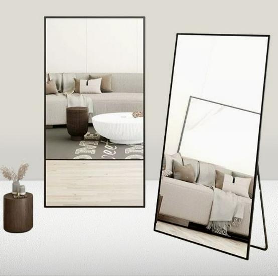 Exquisite Glass Full-Length Floor-Standing Mirror with Hidden Bracket, Wall-Mountable Aluminum Alloy Dressing Mirror