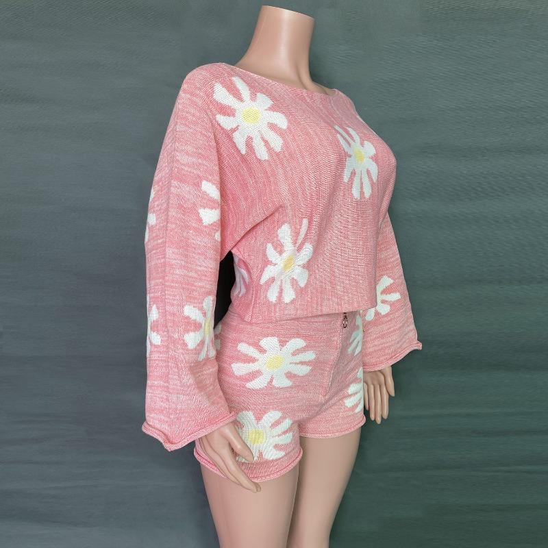 Podzimní a zimní dámský ležérní barevný květinový vlněný pletený oblek