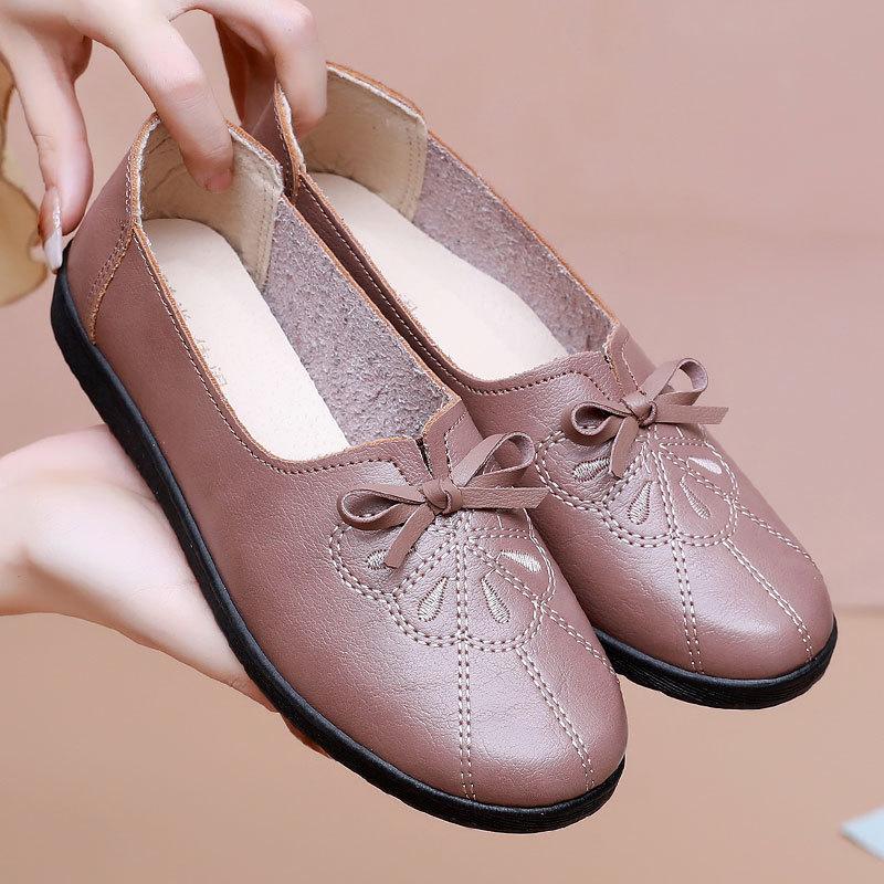 

Туфли на плоской подошве с бантом для женщин среднего и пожилого возраста на весну и осень, нескользящие мокасины с мягкой подошвой для мам, удобные туфли без застежек для бабушек 36 хаки