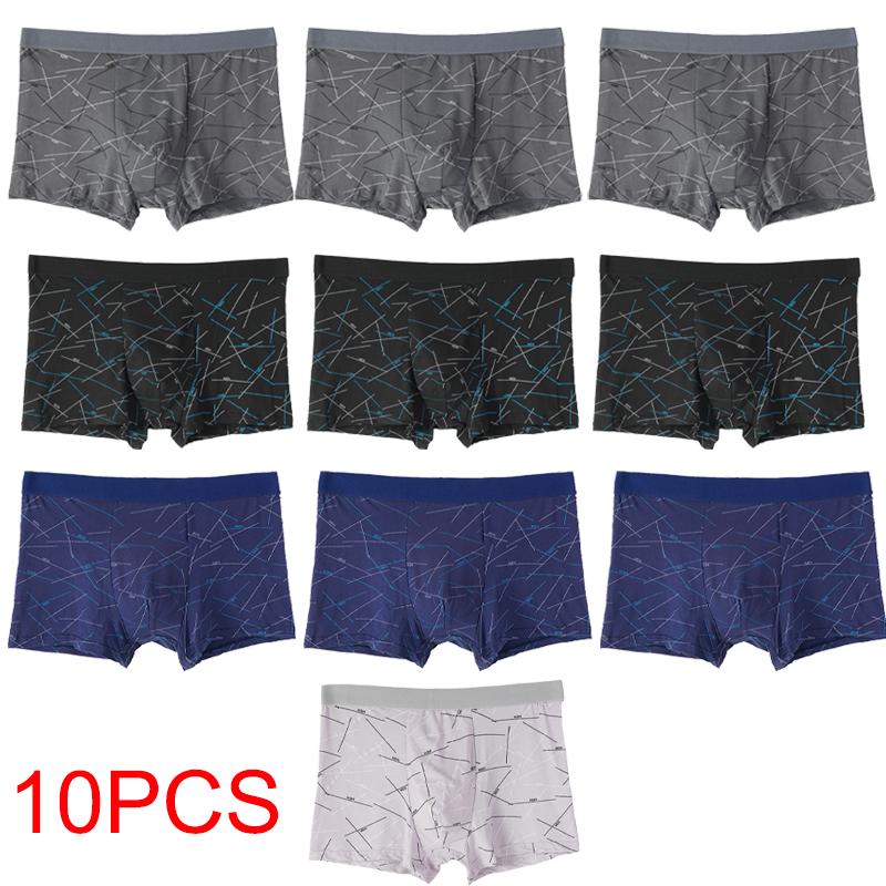 10PCS Men's Boxer Shorts Cotton Underwear Plus Size XL-4XL Comfortable Underpants Sexy Panties Solid Color Lingerie