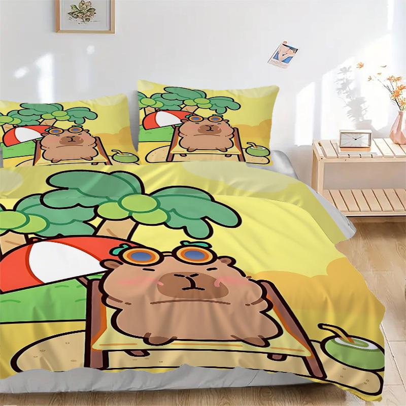 

3pcs Summer Vibes Capybara Duvet Cover Set, Cover For Bedroom Guest Room (1 Duvet Cover + 2 Pillowcase, Without Quilt), yy250922211 135x200cm