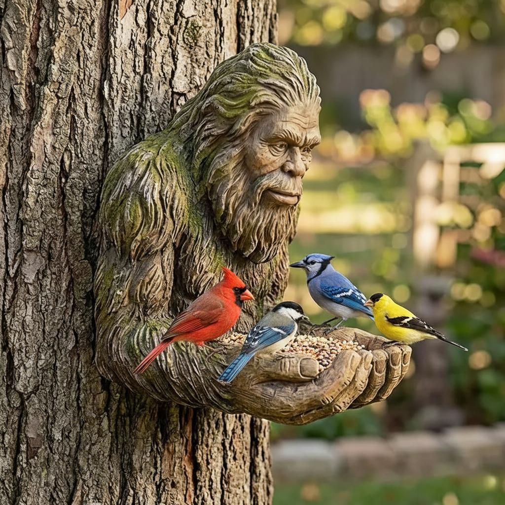 Funny Bird Feeder Resin Garden Decor Outdoor Yard Ornament Spacious Feeding Tray Durable Feeding Tray