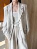 Women's Autumn Cotton Linen Blazer Suit Set with Pants