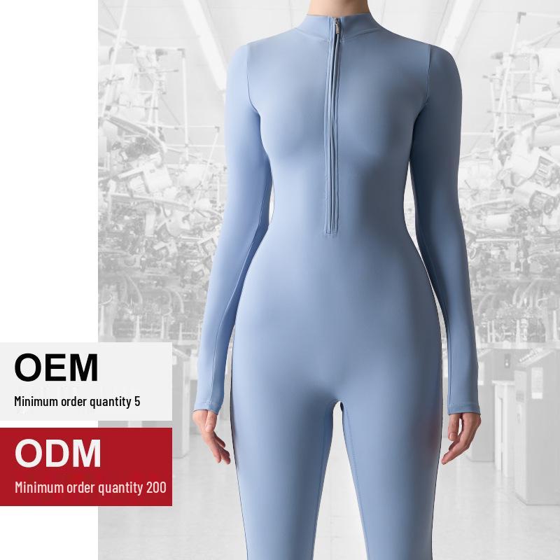 European-American Long Sleeve Nude Yoga Jumpsuit for High-Intensity Fitness, Style 8306