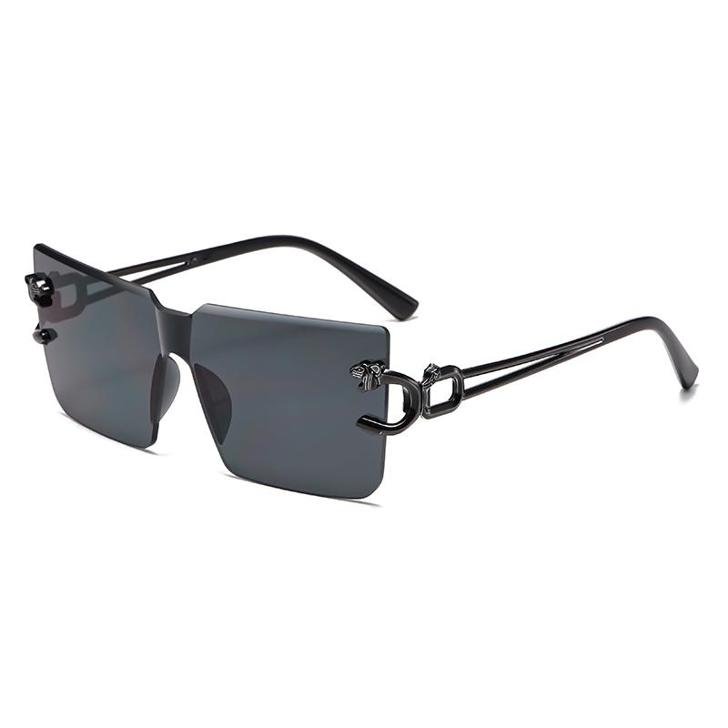 Retro Square Rimless Sunglasses Frameless Gradient Lens UV Protective Eyewear Outdoor Cheetah Decoration