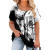 Women's Fashion Casual Printed Square Neck Short Sleeve Large Size T-Shirt Top