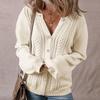 Women S V Neck Long Sleeve Knit Cardigan Sweater Solid Color Hollow Out