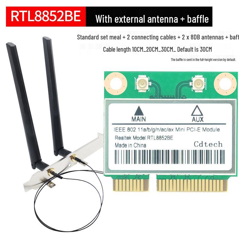 RTL8852BE Dual-Band AX1800 WiFi 6 Network Card with Bluetooth 5.2 (MINI PCIe)