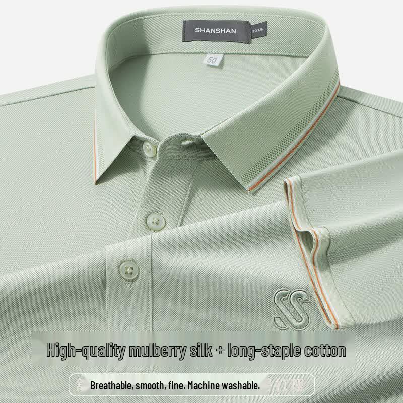 SHANSHAN Men s Mulberry Silk Blend Polo T-Shirt 2XL