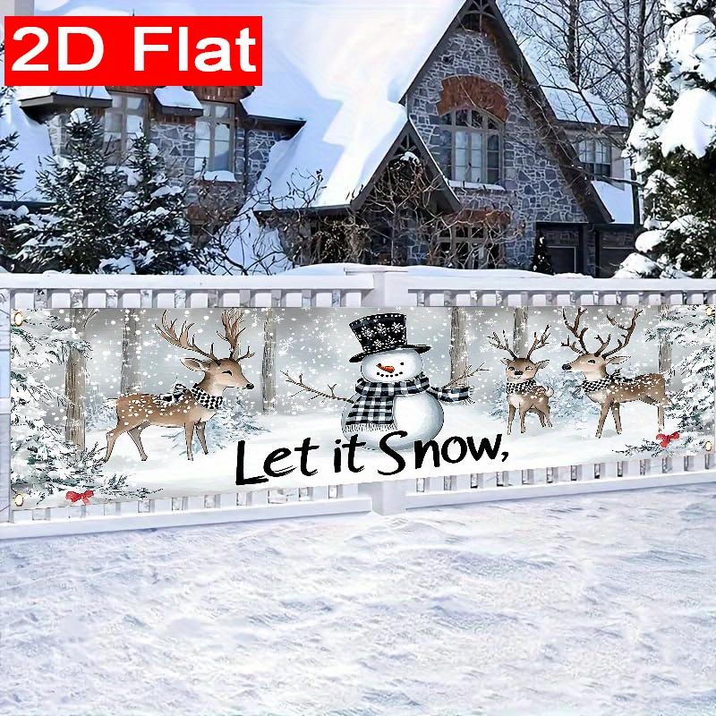 Let It Snow Snowman Banner, Winter Holiday Celebration Design, Polyester Outdoor Garden Porch Fence Wall Christmas New Year Party Decoration