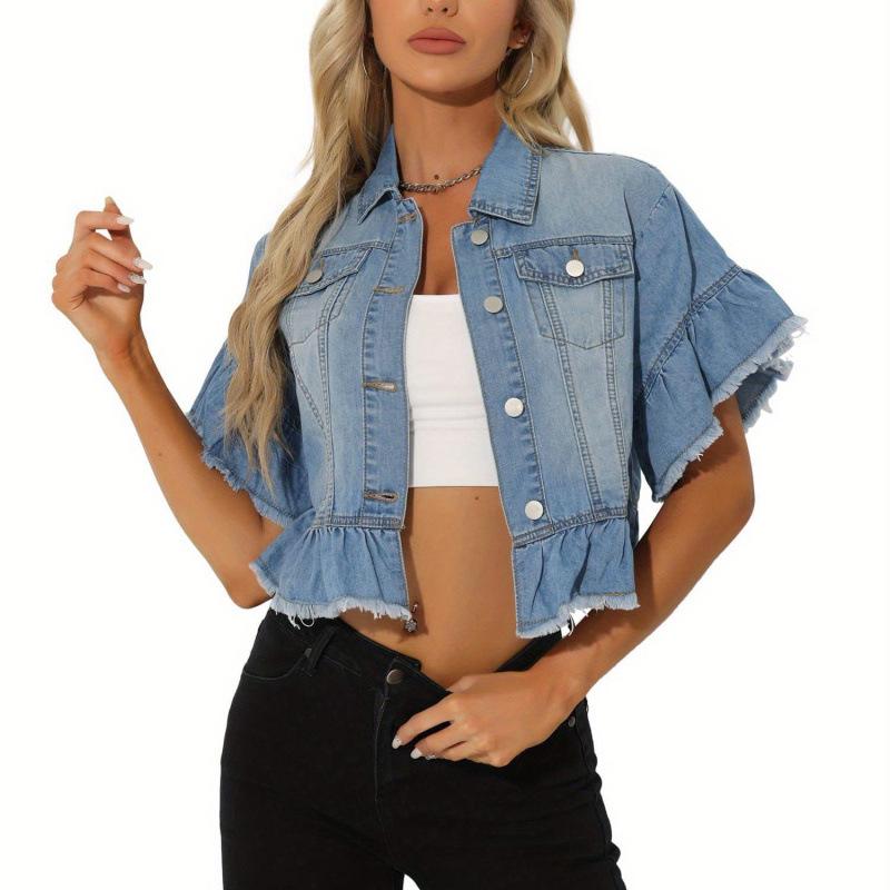 

2025 Lightweight Ruffled Denim Jacket for Women Large