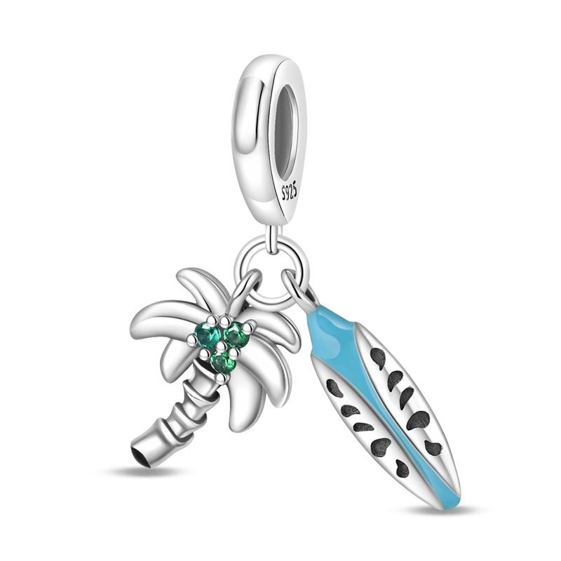 

Original Copper Charms Luxury Coconut Tree Pendant Blue Surfboard Beads Fit Bracelet Diy Women Making Delicate Gift