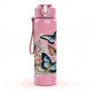 1PC Butterfly Multi Layer Floral Frame Print 750ml Color Plastic Sports Water Bottle Leakproof Flip Straw Lid Suitable for Sports Office Home Use