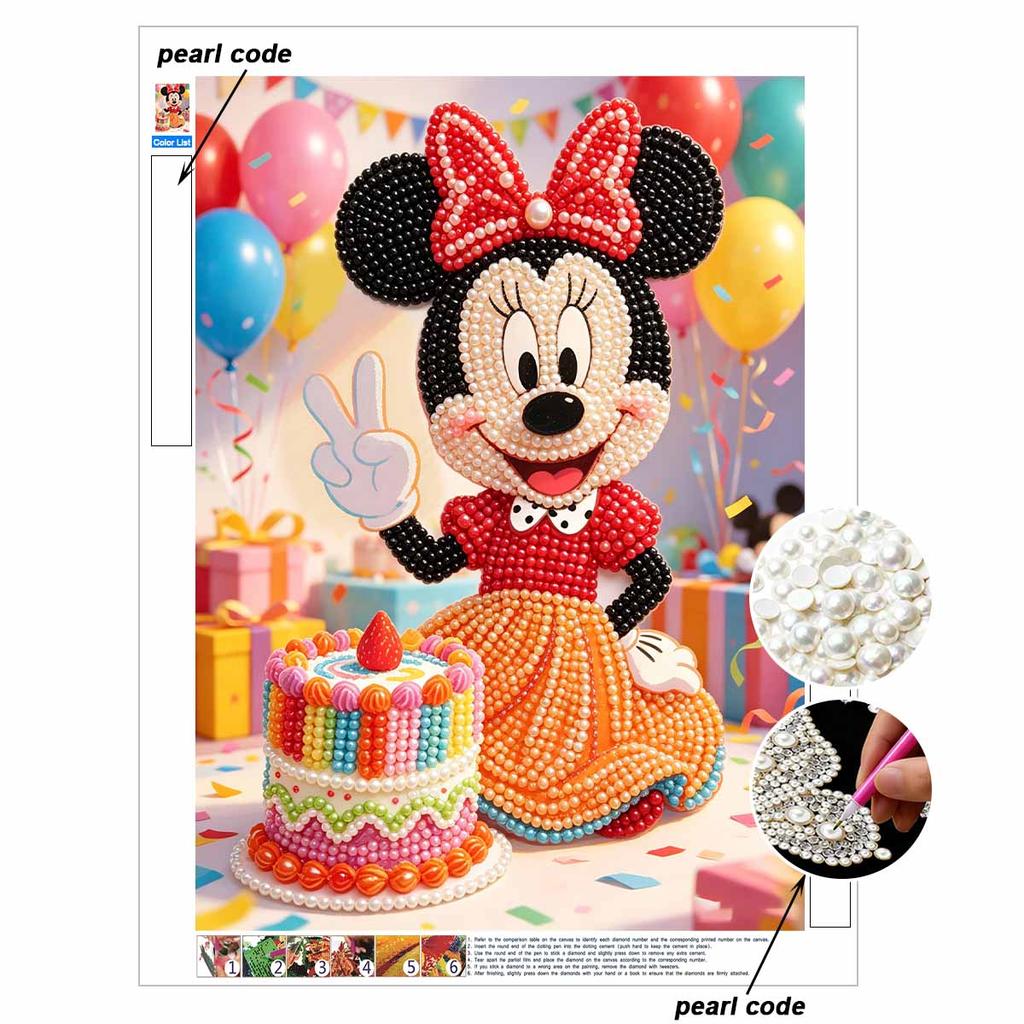 Disney Pearl Art Painting Minnie Mouse Birthday Cake Home Wall Decor Pearl Gemstone Picture Crafts Adult/Beginner Gift Creative Home Decor Unframed